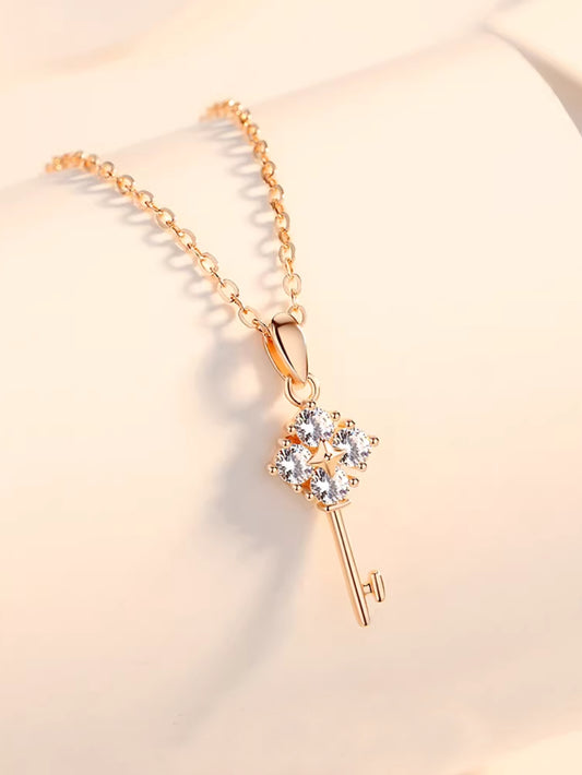 S999 Pure Silver Cubic Zirconia Luxe Key Necklace